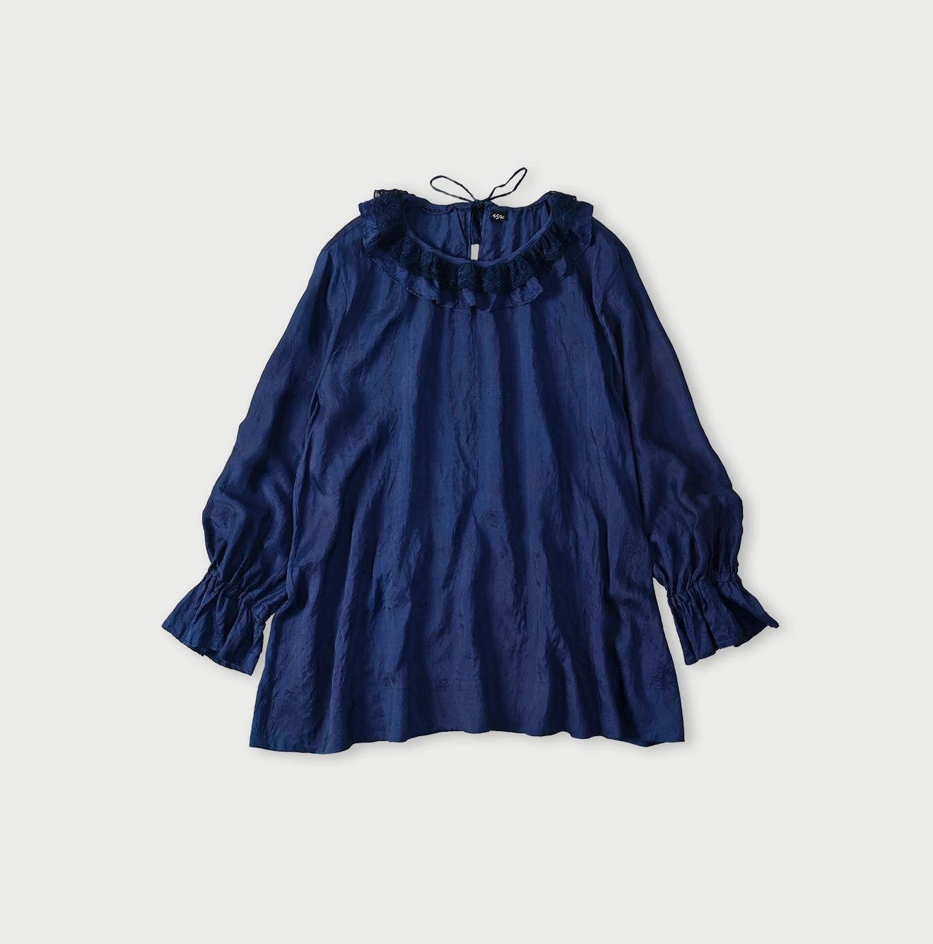 45R Ai Indigo Silk Frilled Collar Blouse - Image 1