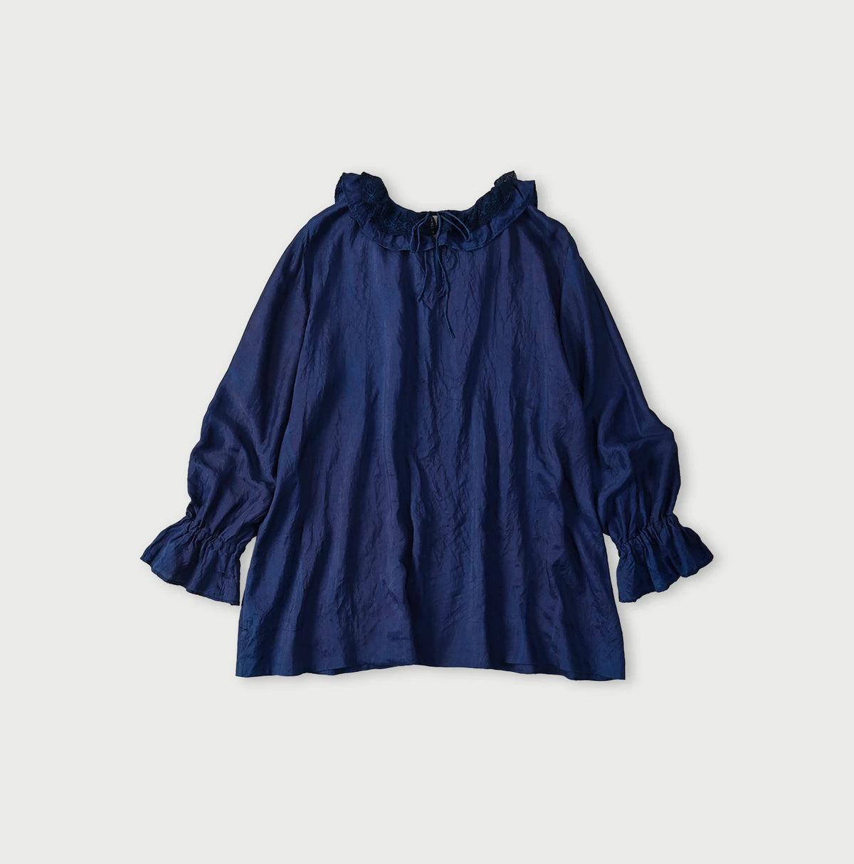 45R Ai Indigo Silk Frilled Collar Blouse