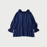 45R Ai Indigo Silk Frilled Collar Blouse