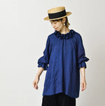 45R Ai Indigo Silk Frilled Collar Blouse