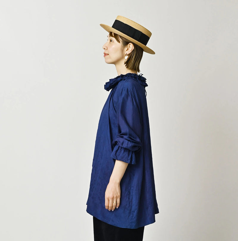 45R Ai Indigo Silk Frilled Collar Blouse - Image 4