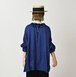 45R Ai Indigo Silk Frilled Collar Blouse