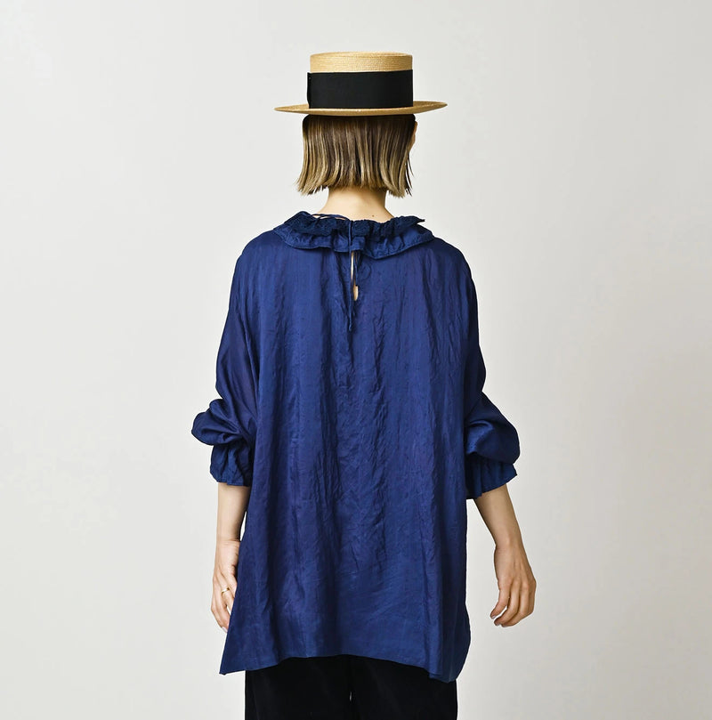 45R Ai Indigo Silk Frilled Collar Blouse - Image 5