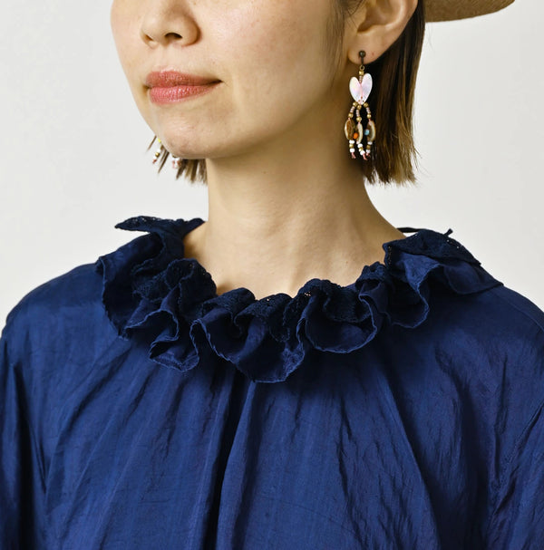 Ai Indigo Silk Frilled Collar Blouse