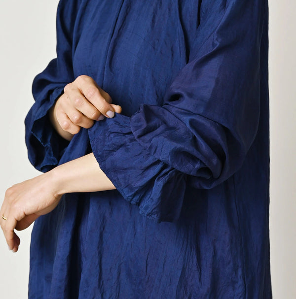 Ai Indigo Silk Frilled Collar Blouse