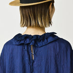 Ai Indigo Silk Frilled Collar Blouse
