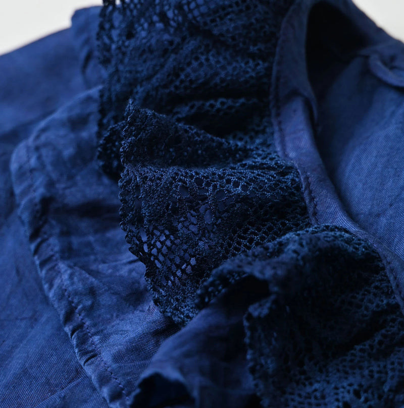 Ai Indigo Silk Frilled Collar Blouse - Image 10