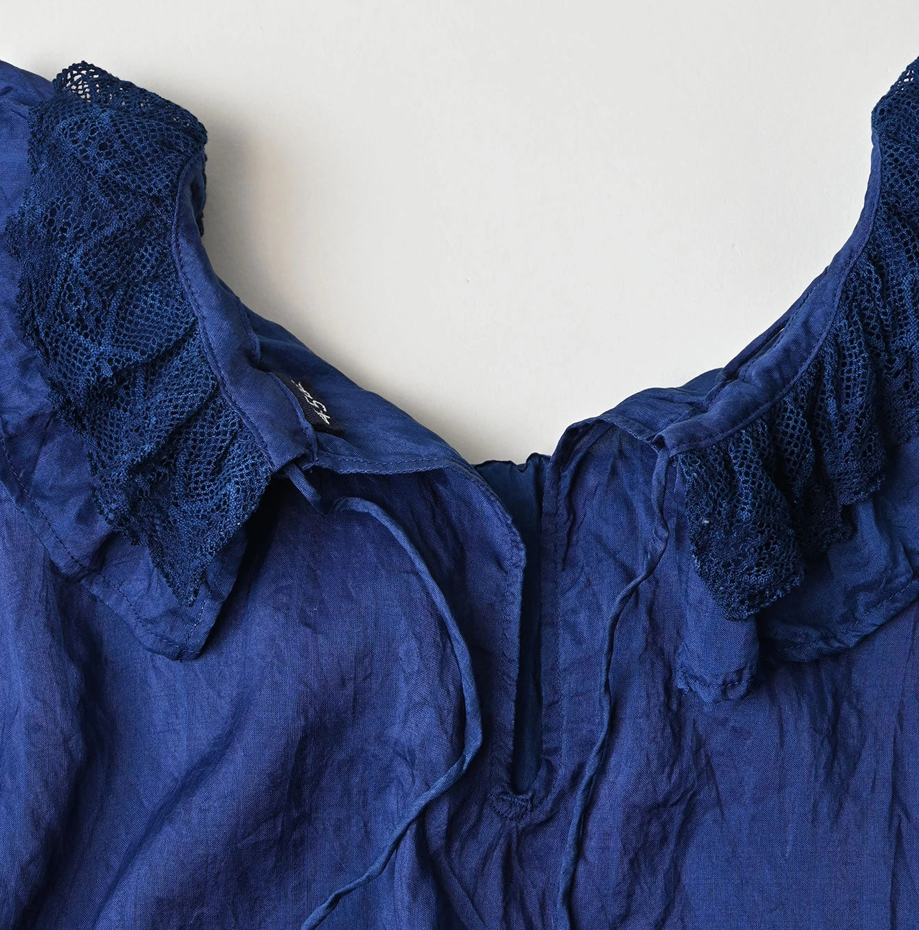 Ai Indigo Silk Frilled Collar Blouse
