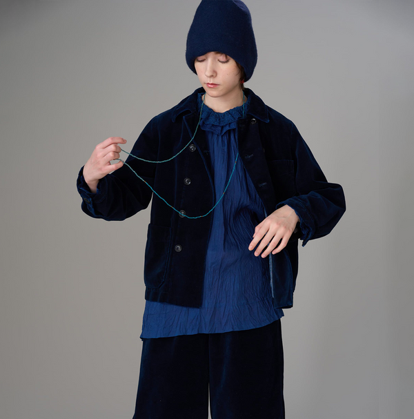Ai Indigo Silk Frilled Collar Blouse
