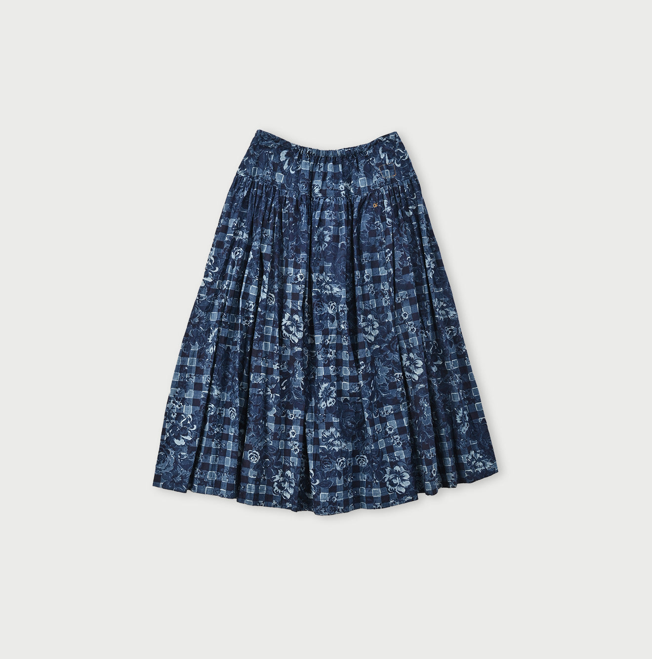 Indigo Khadi Flower Gingham Easy Skirt