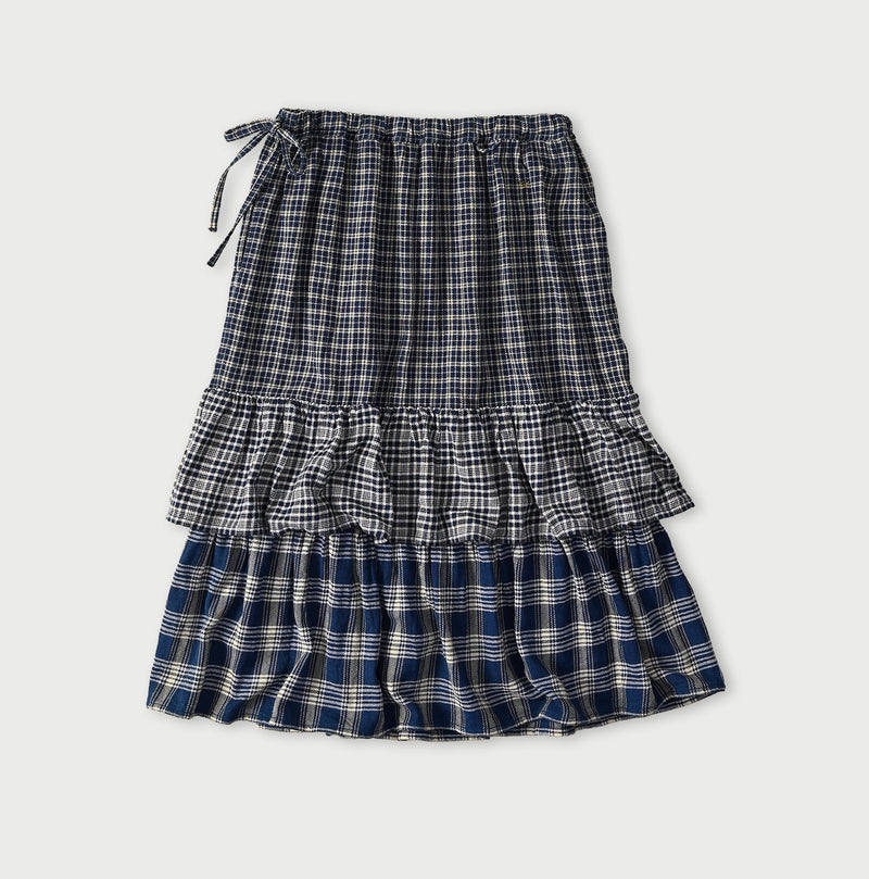 45R Ai Indigo Flannel Mix Tiered Frill Petti Skirt - Image 12