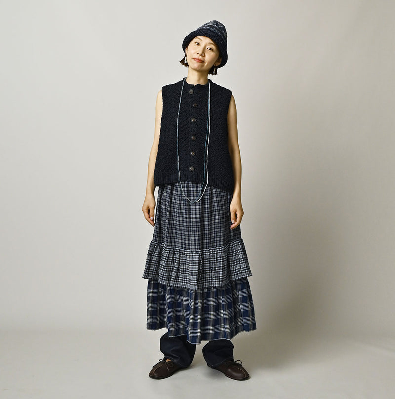 45R Ai Indigo Flannel Mix Tiered Frill Petti Skirt - Image 2
