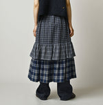 45R Ai Indigo Flannel Mix Tiered Frill Petti Skirt