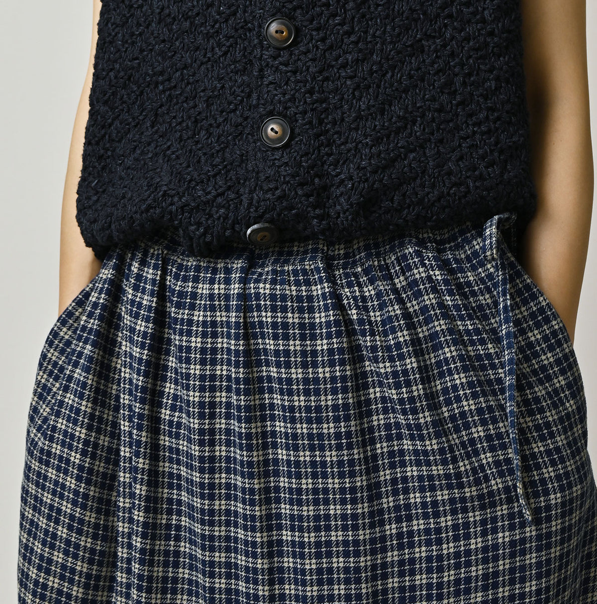 45R Ai Indigo Flannel Mix Tiered Frill Petti Skirt