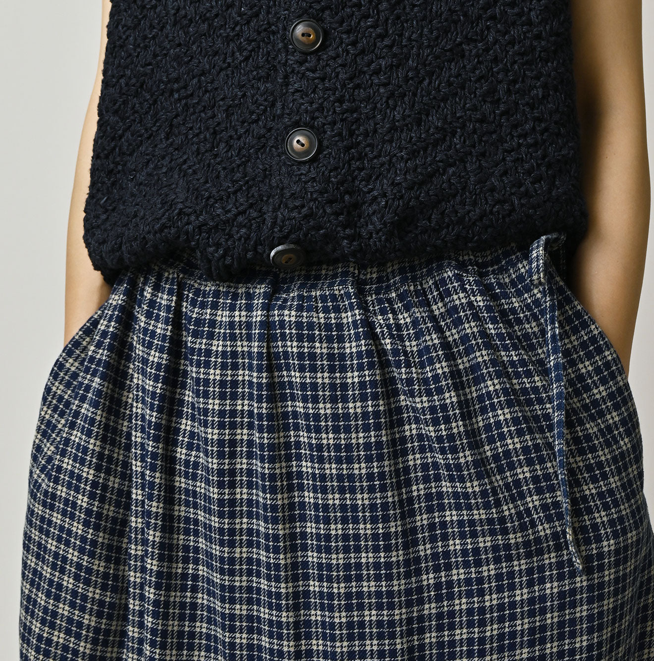 45R Ai Indigo Flannel Mix Tiered Frill Petti Skirt - Image 6