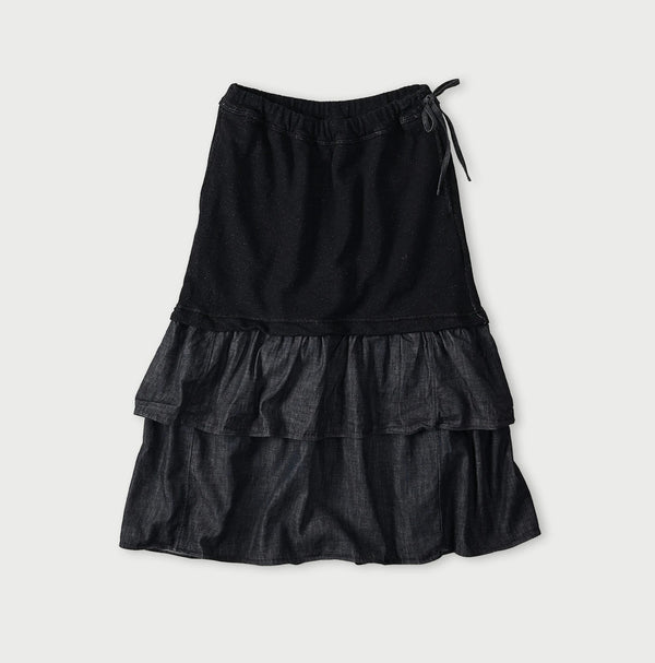 45R Indigo Cotton Fleece x Denim Skirt