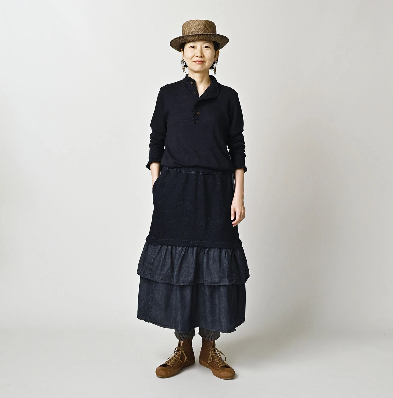 45R Indigo Cotton Fleece x Denim Skirt - Image 2