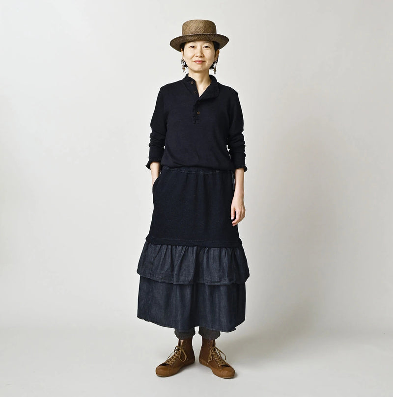 45R Indigo Cotton Fleece x Denim Skirt - Image 2