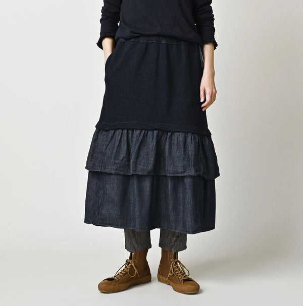 45R Indigo Cotton Fleece x Denim Skirt