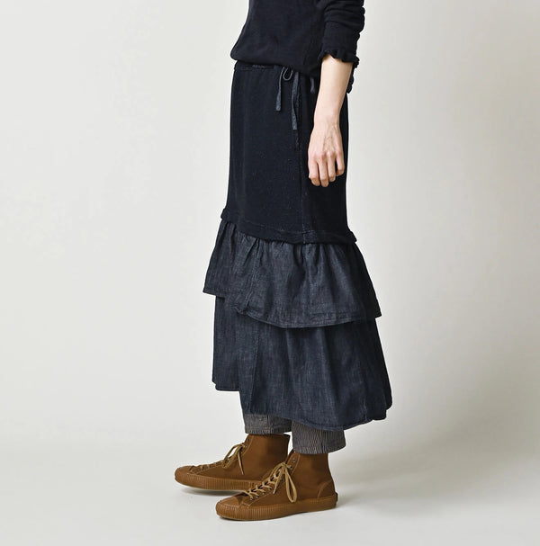 45R Indigo Cotton Fleece x Denim Skirt