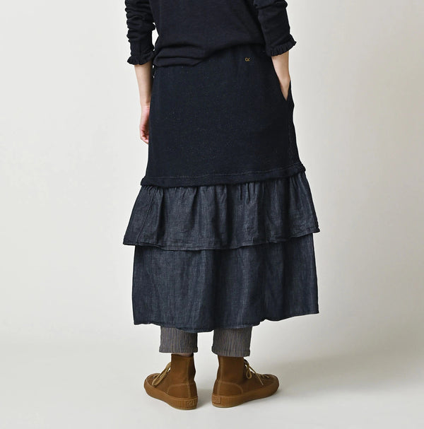 45R Indigo Cotton Fleece x Denim Skirt