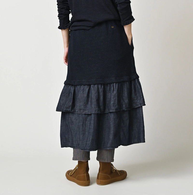 45R Indigo Cotton Fleece x Denim Skirt - Image 5