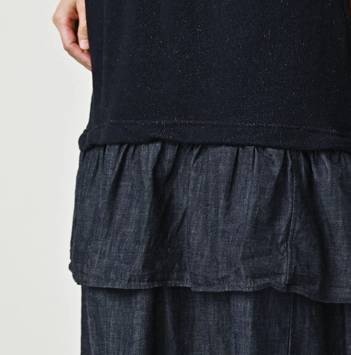 45R Indigo Cotton Fleece x Denim Skirt