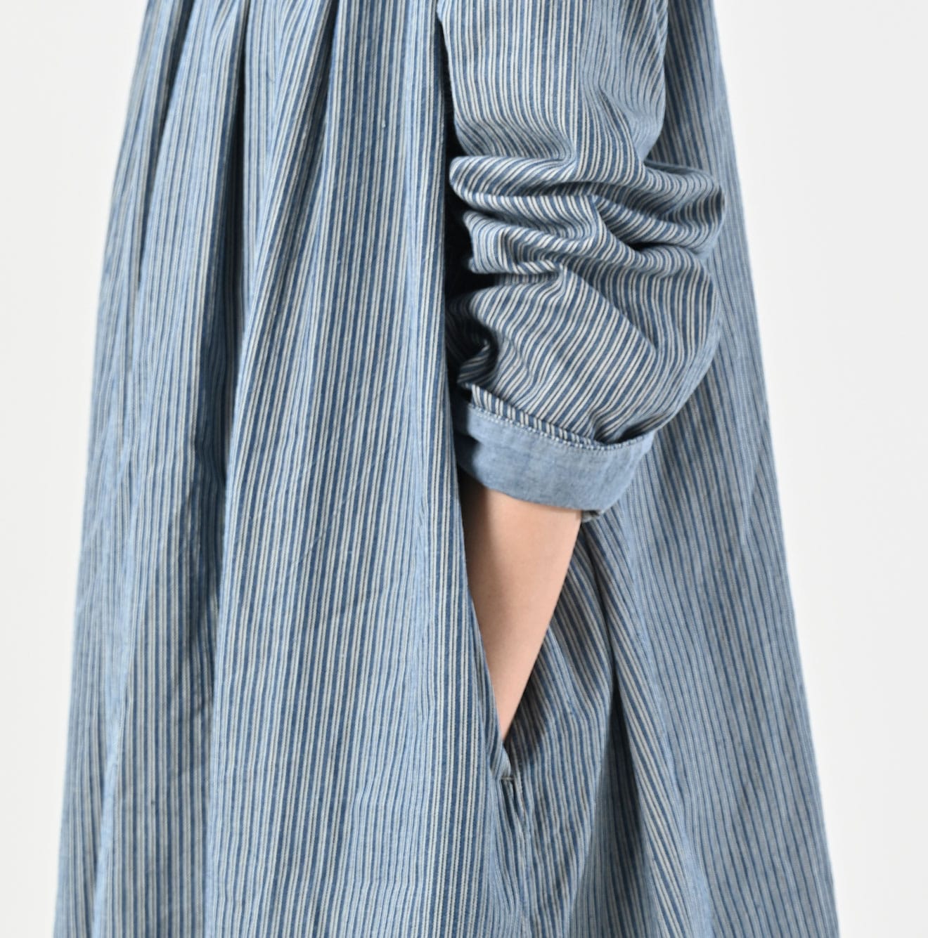 45R Indigo Khadi Shirt-denim Tucked Dress - Image 8
