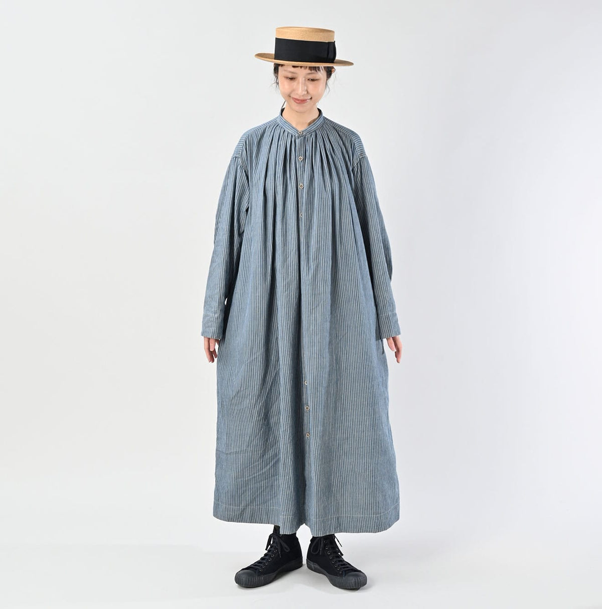 45R Indigo Khadi Shirt-denim Tucked Dress