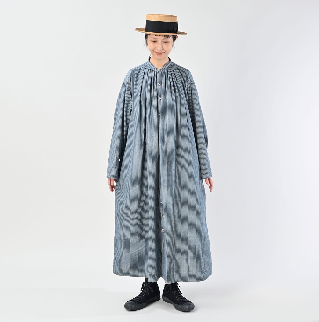 45R Indigo Khadi Shirt-denim Tucked Dress