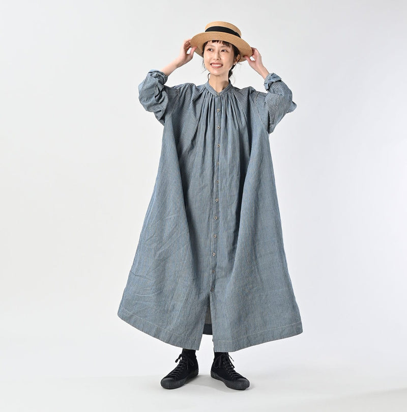 45R Indigo Khadi Shirt-denim Tucked Dress