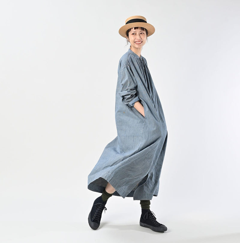 45R Indigo Khadi Shirt-denim Tucked Dress