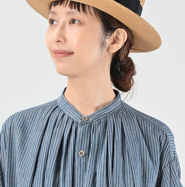 45R Indigo Khadi Shirt-denim Tucked Dress