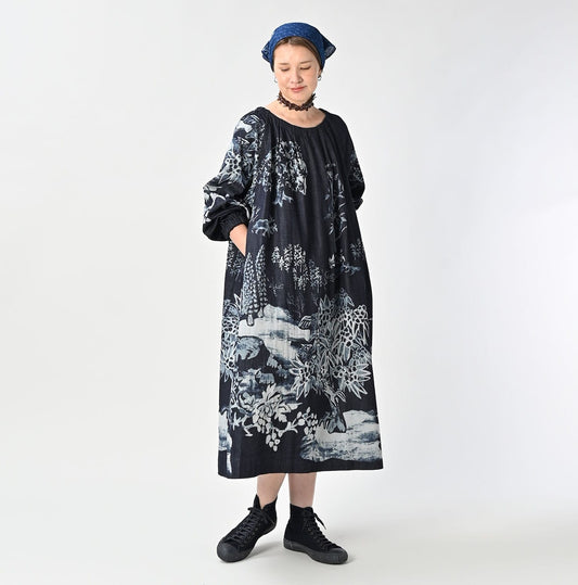 45R Indigo Wonderland Tucked Dress