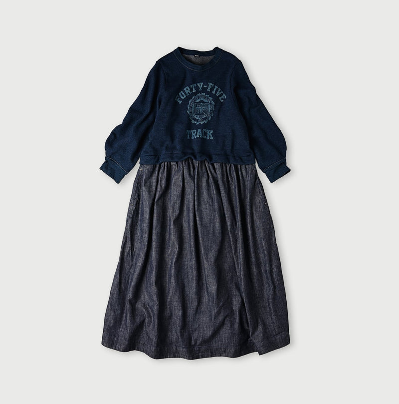 45R Indigo Cotton Fleece Denim Dress