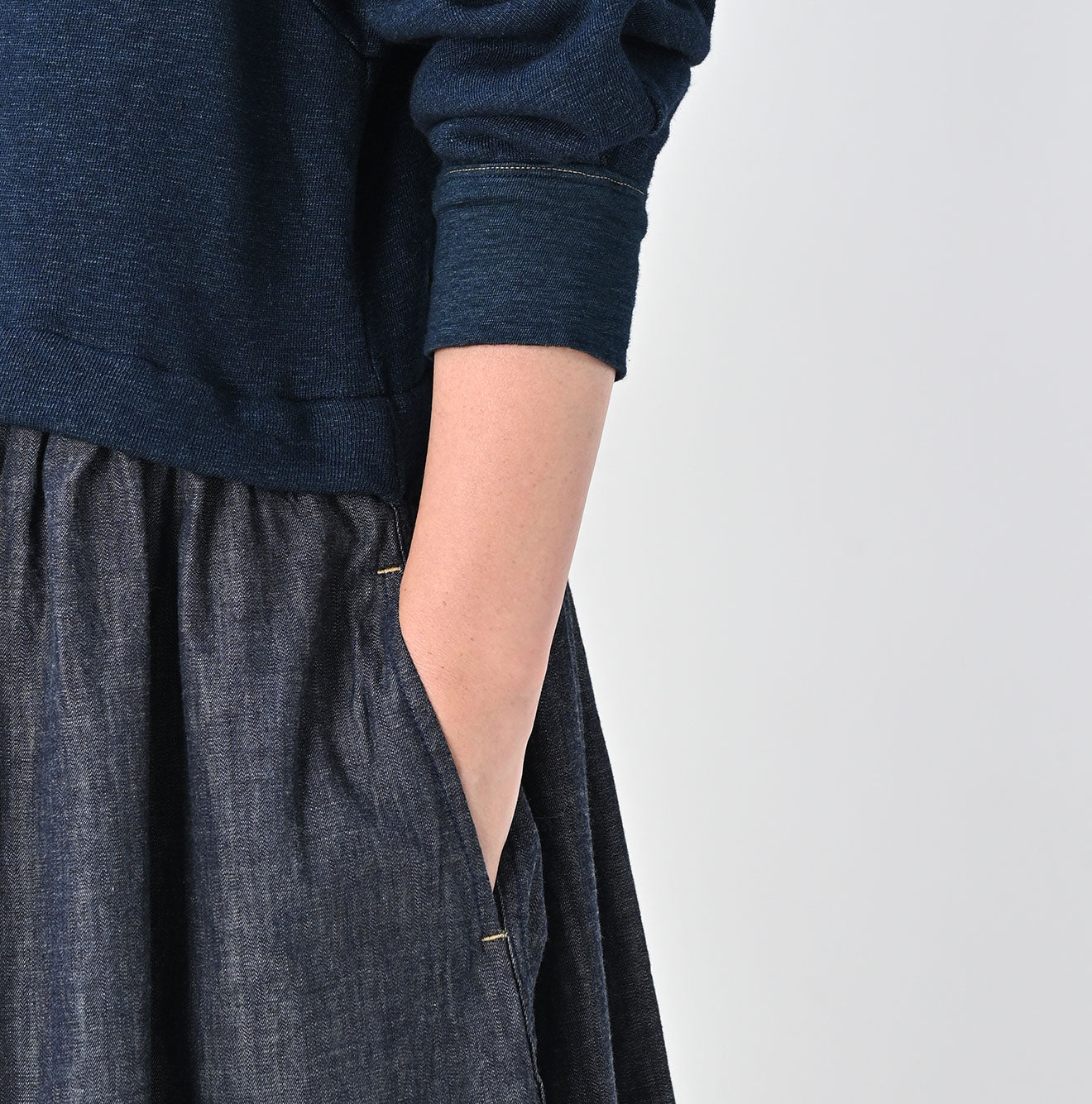 45R Indigo Cotton Fleece Denim Dress