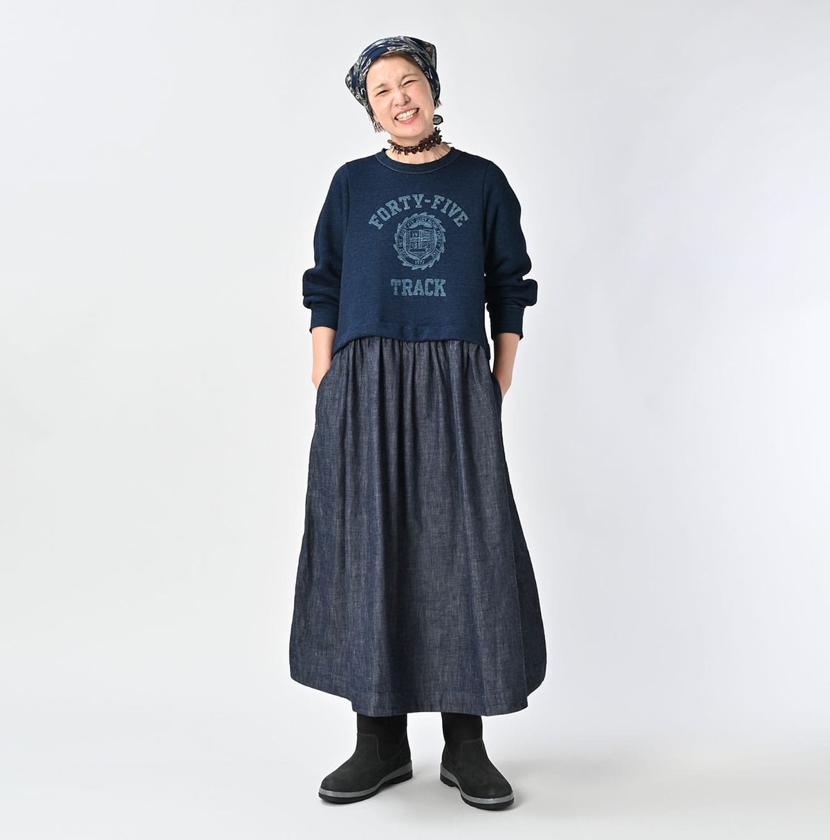 45R Indigo Cotton Fleece Denim Dress