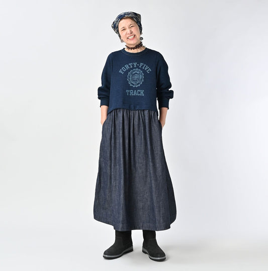 45R Indigo Cotton Fleece Denim Dress