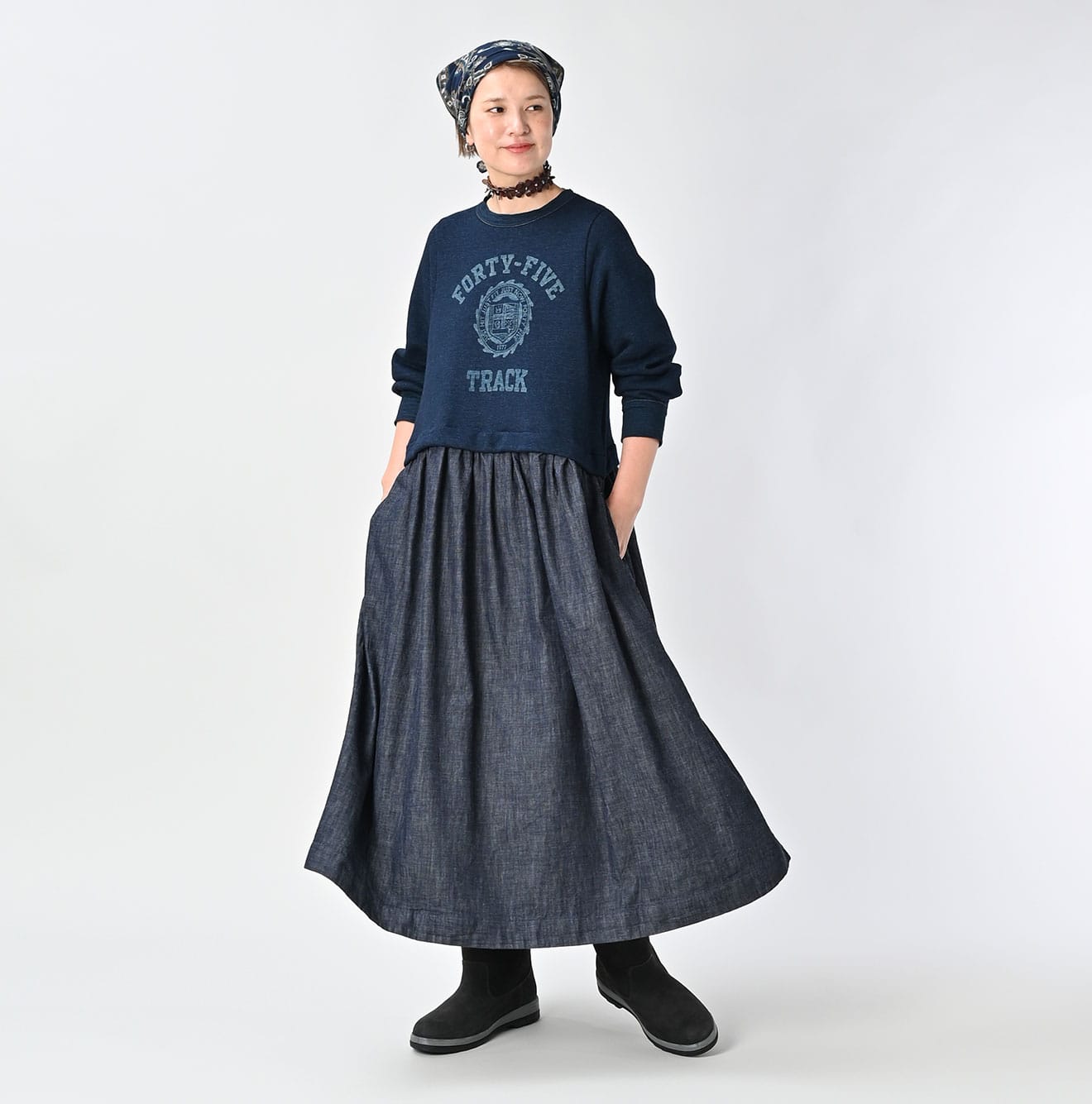 45R Indigo Cotton Fleece Denim Dress