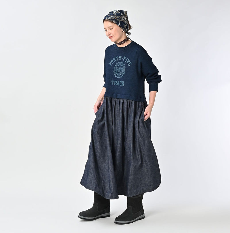 45R Indigo Cotton Fleece Denim Dress