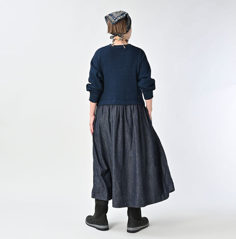 45R Indigo Cotton Fleece Denim Dress