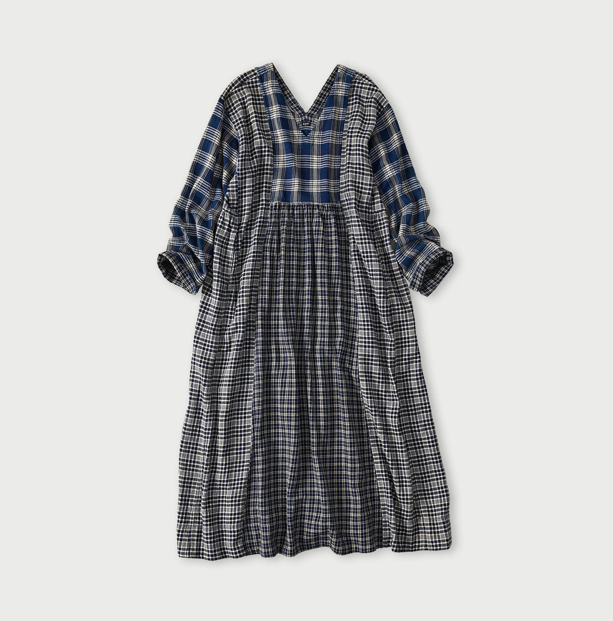 45R Ai Indigo Flannel Mix Patchwork Dress