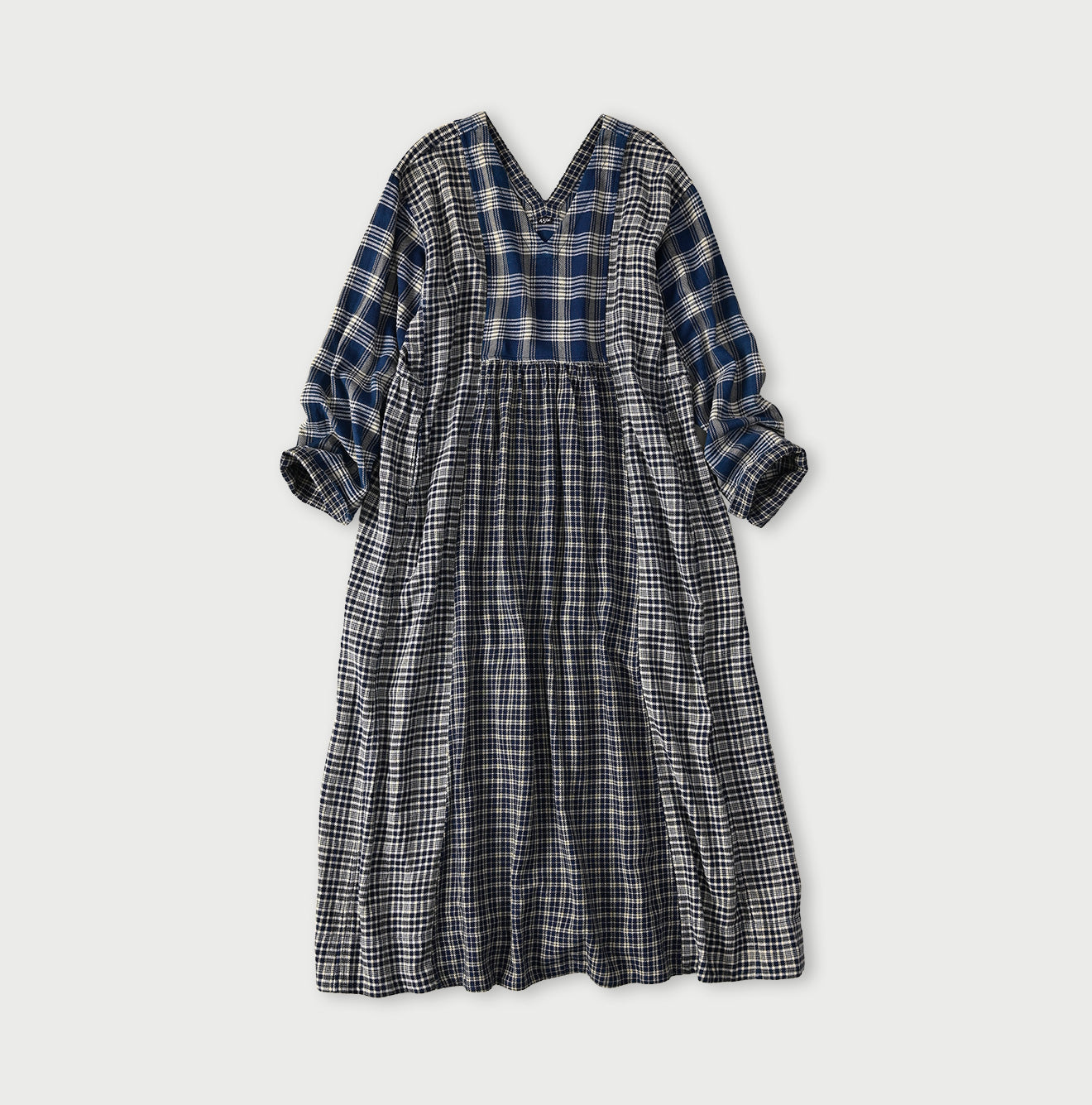 45R Ai Indigo Flannel Mix Patchwork Dress - Image 1