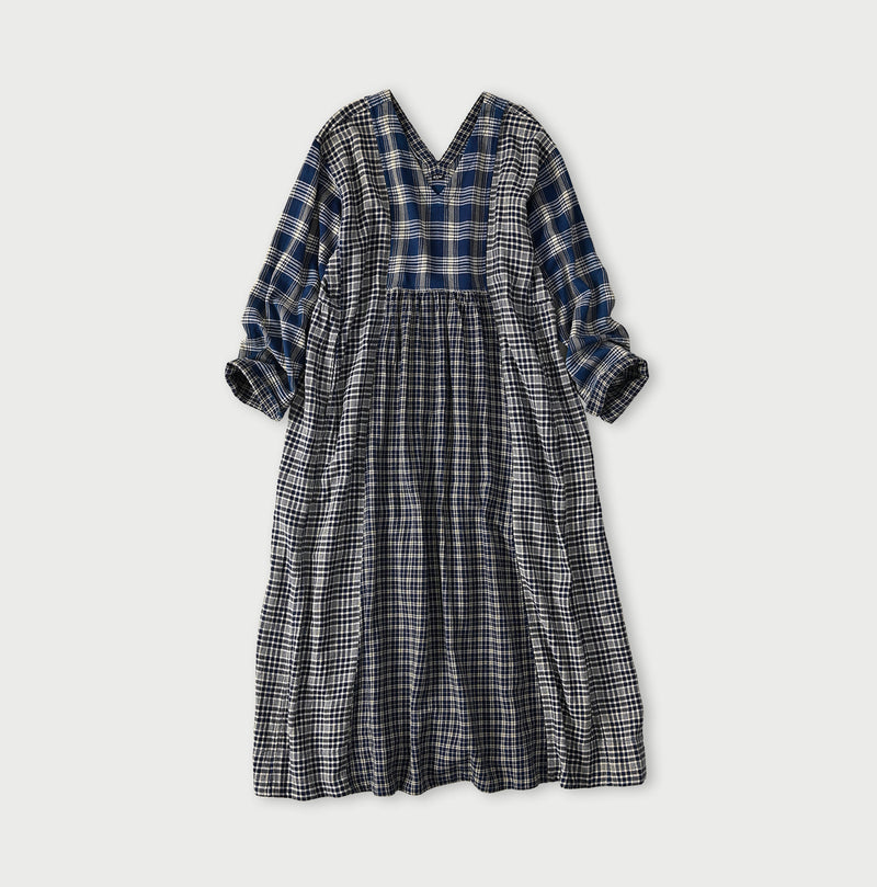 45R Ai Indigo Flannel Mix Patchwork Dress - Image 1