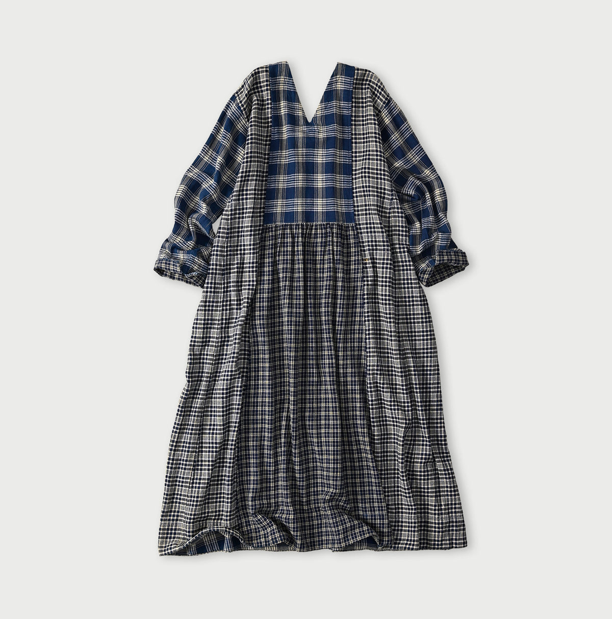 45R Ai Indigo Flannel Mix Patchwork Dress