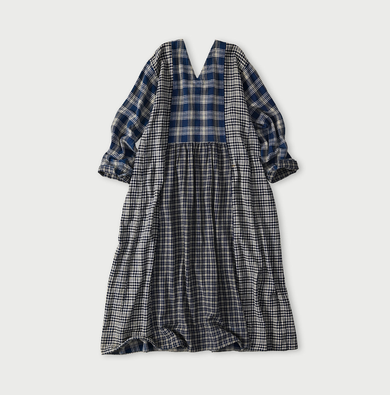 45R Ai Indigo Flannel Mix Patchwork Dress - Image 12