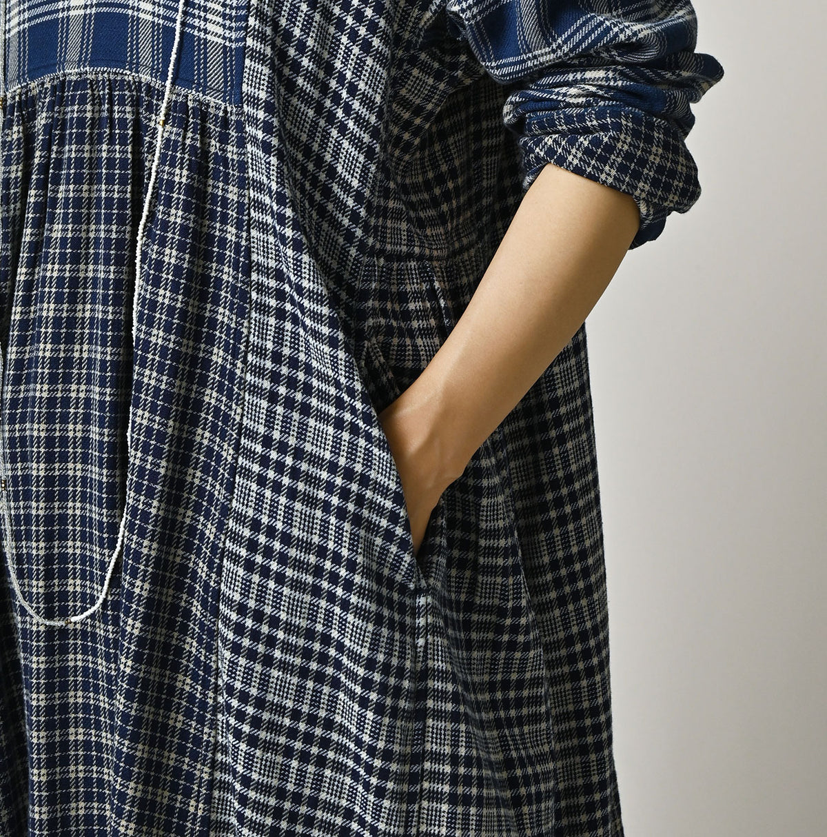 45R Ai Indigo Flannel Mix Patchwork Dress