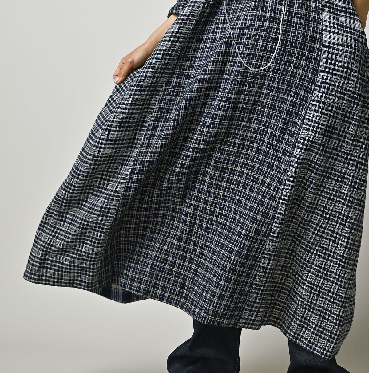 45R Ai Indigo Flannel Mix Patchwork Dress