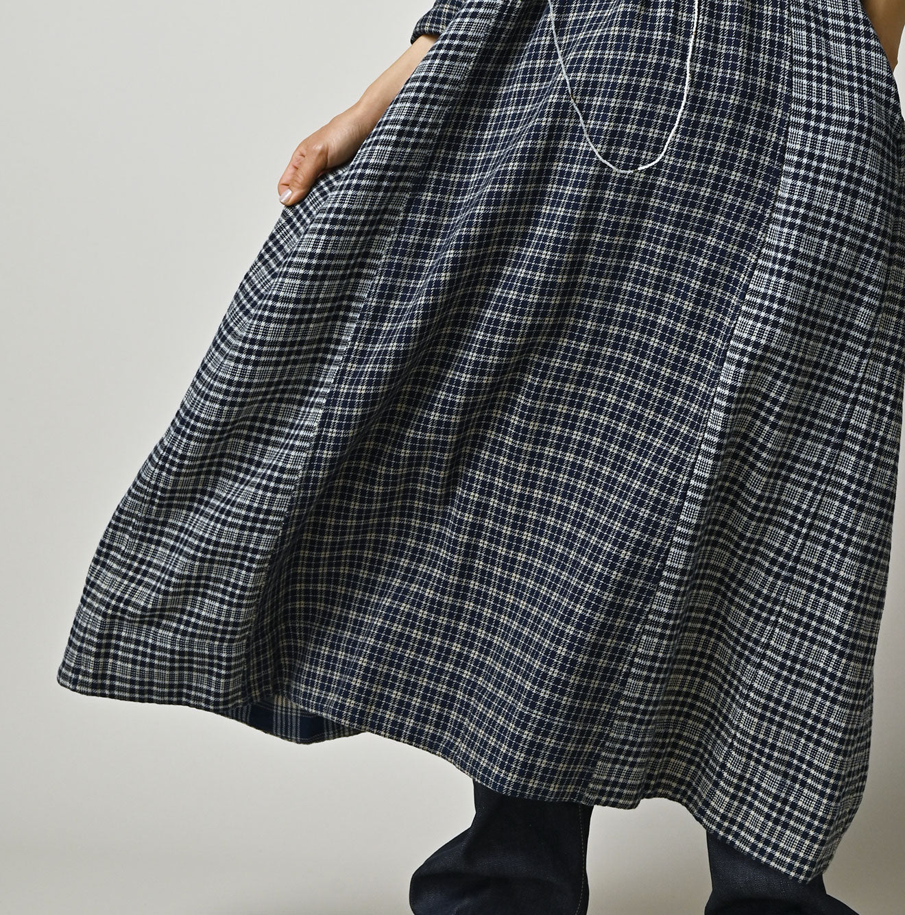 45R Ai Indigo Flannel Mix Patchwork Dress - Image 9