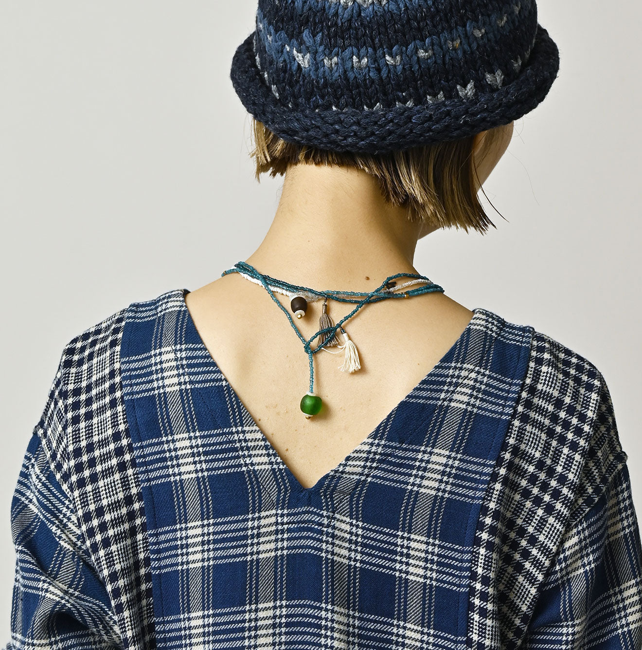 45R Ai Indigo Flannel Mix Patchwork Dress - Image 10